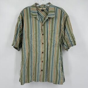 Tommy Bahama Mens Silk Hawaiian Shirt Sz L‎ Striped Green Vacation Resort Cruise